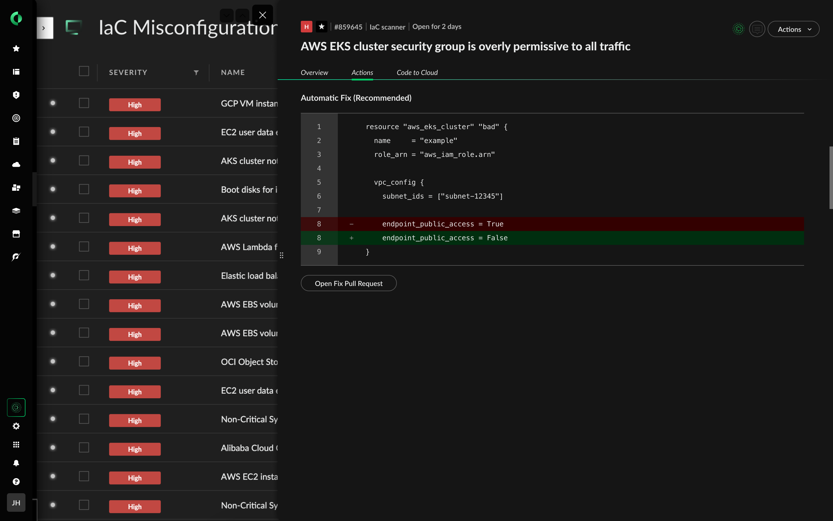 Infrastructure as code scanning