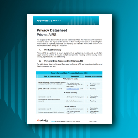 Prisma AIRS privacy datasheet
