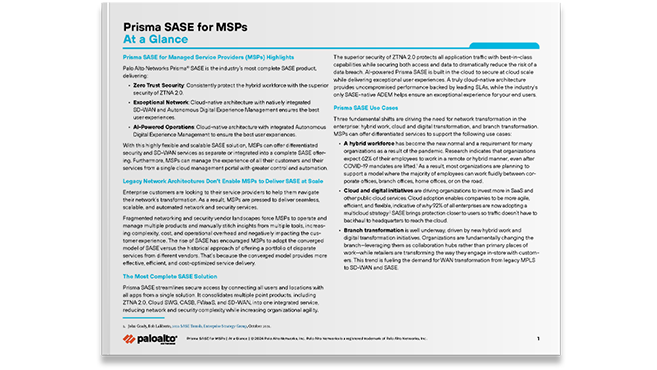Prisma SASE for MSPs At a Glance
